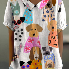 Talon Dog Print Shirt | Cotton Linen Blend, Relaxed Fit 0