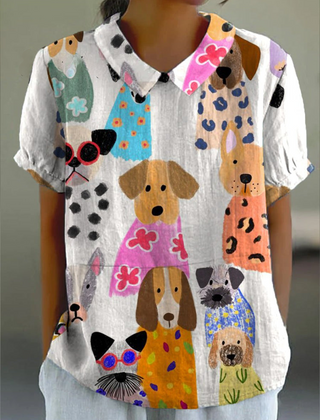 Talon Dog Print Shirt | Cotton Linen Blend, Relaxed Fit 0