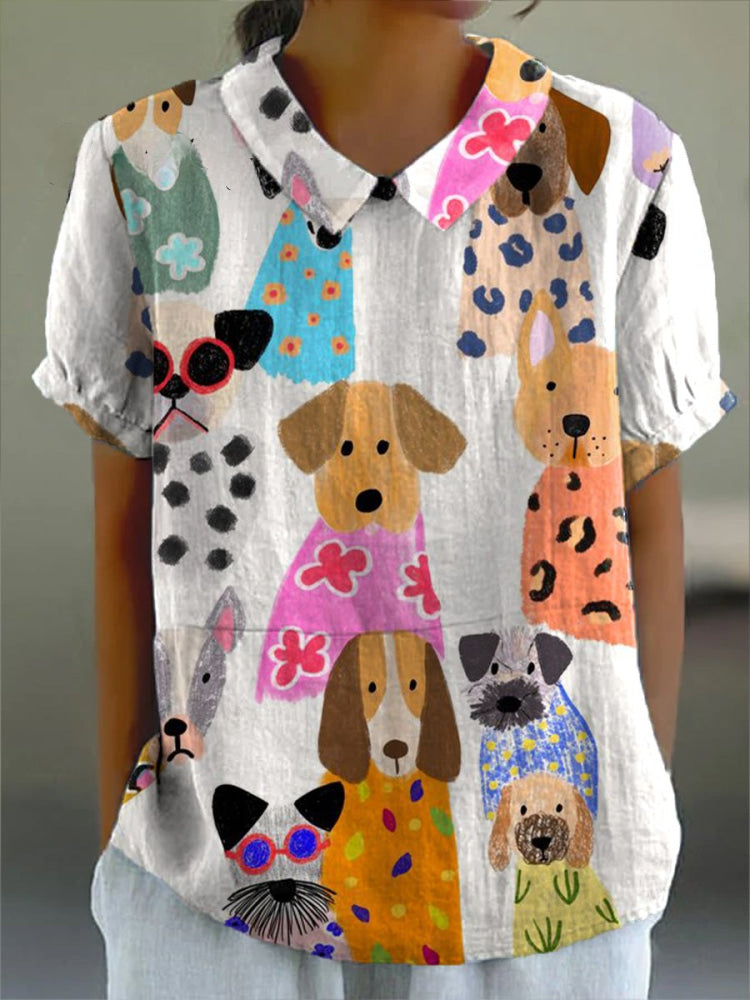 Talon Dog Print Shirt | Cotton Linen Blend, Relaxed Fit 0