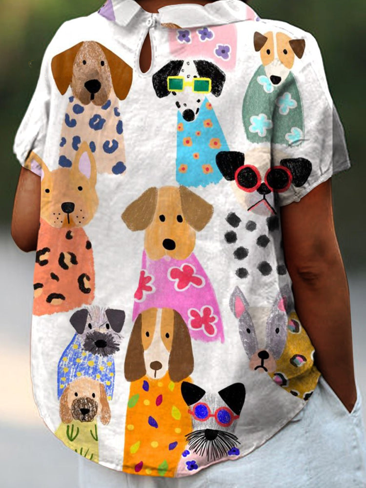 Talon Dog Print Shirt | Cotton Linen Blend, Relaxed Fit 1