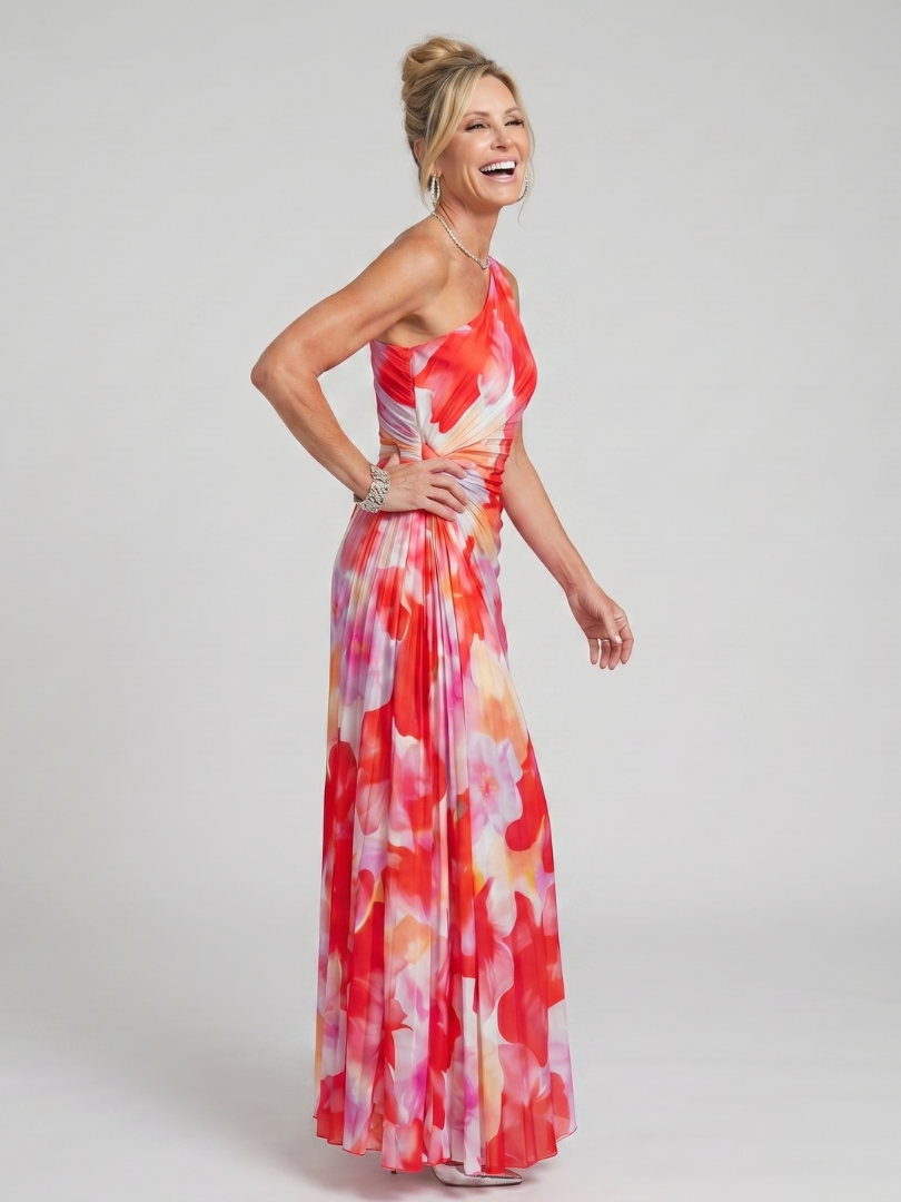 Taya | One Shoulder Pleated Bodice Midi Dress 1