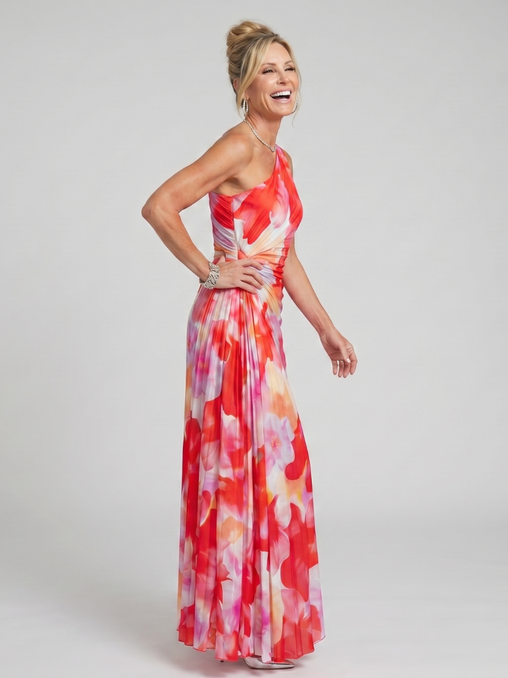 Taya | One Shoulder Pleated Bodice Midi Dress 1