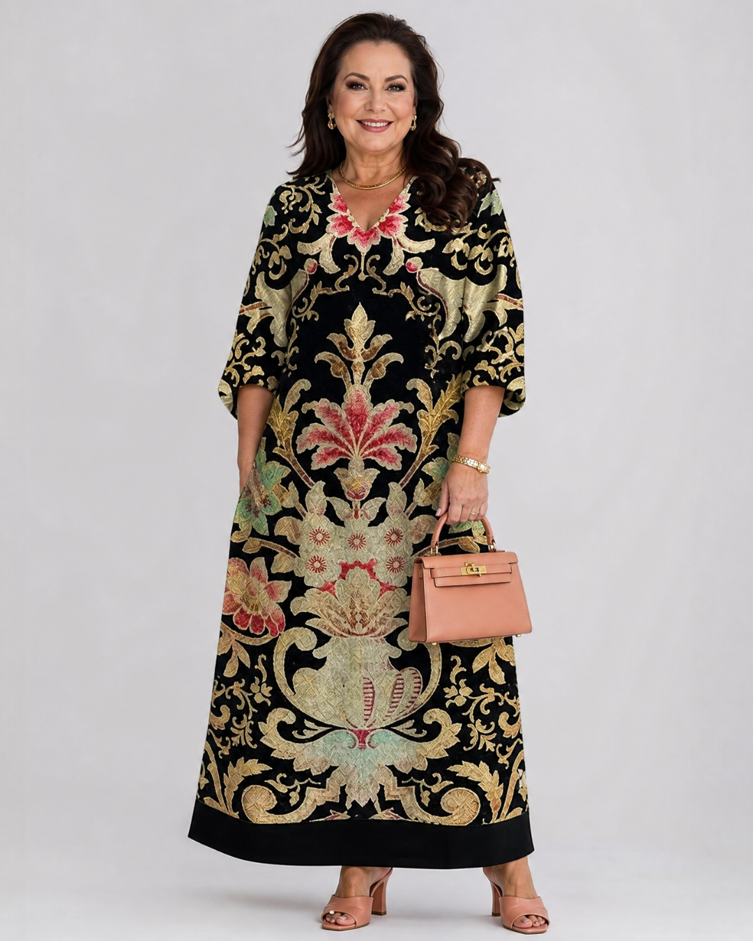Thymera | Vivid Vintage Pattern Pocket Detail Midi Dress 0