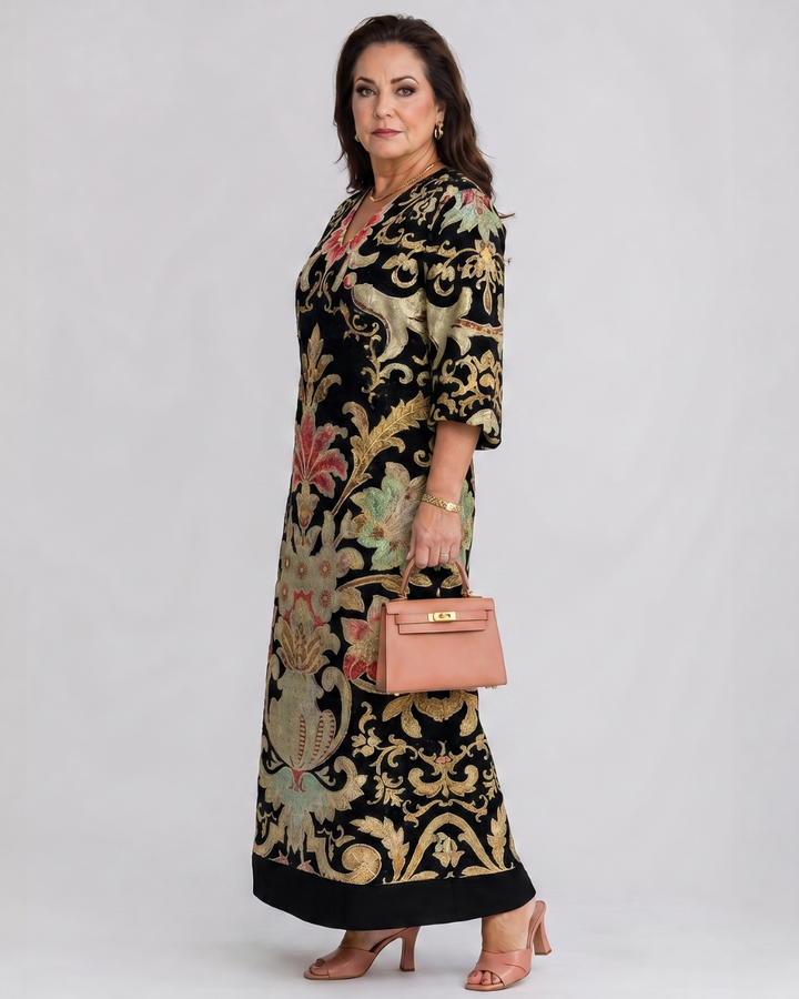 Thymera | Vivid Vintage Pattern Pocket Detail Midi Dress 2
