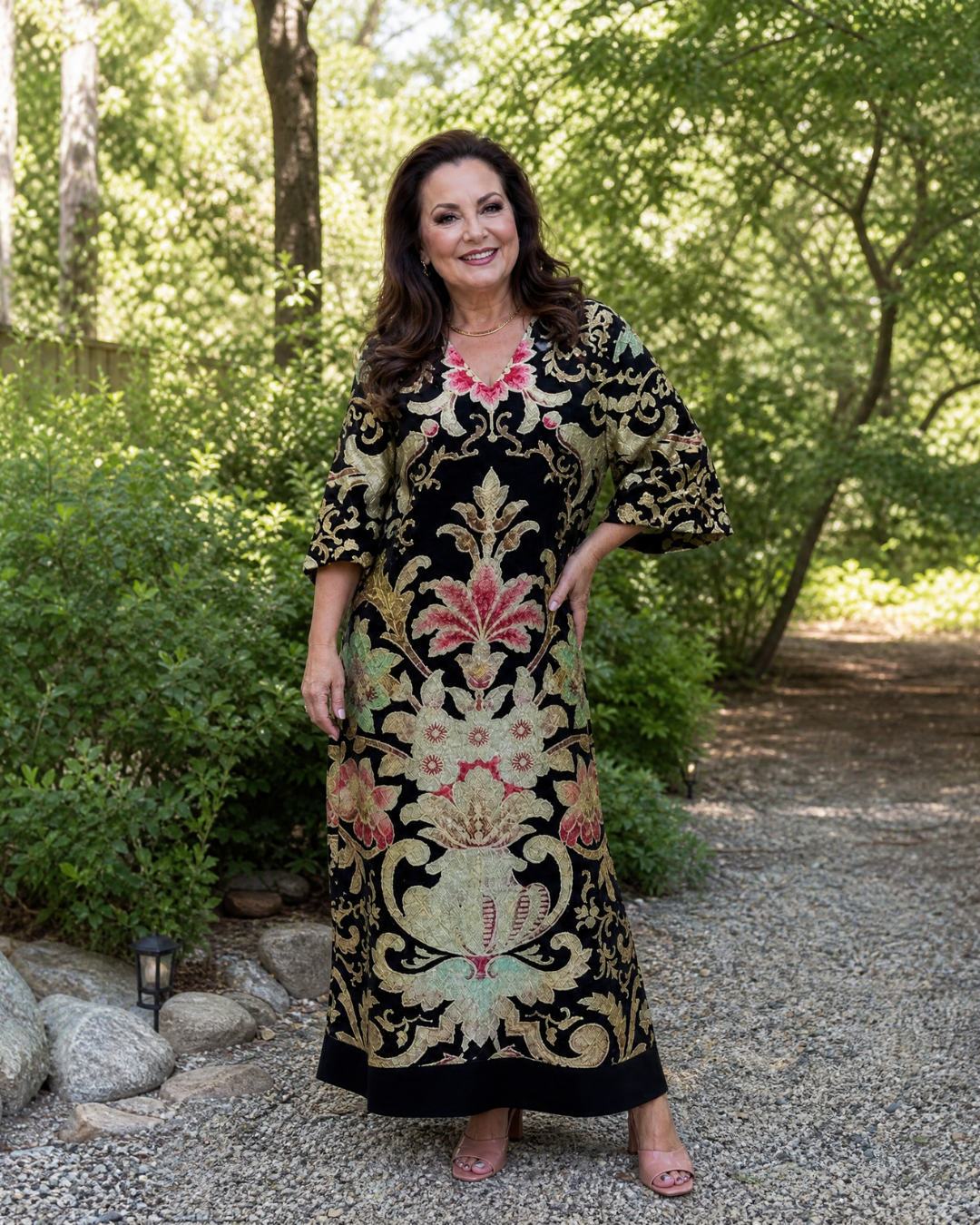 Thymera | Vivid Vintage Pattern Pocket Detail Midi Dress 4