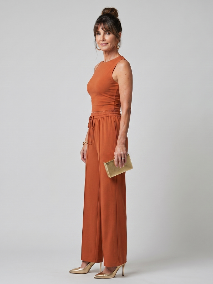 Valencia | Sleeveless Smooth Wide Leg Pants Set 1