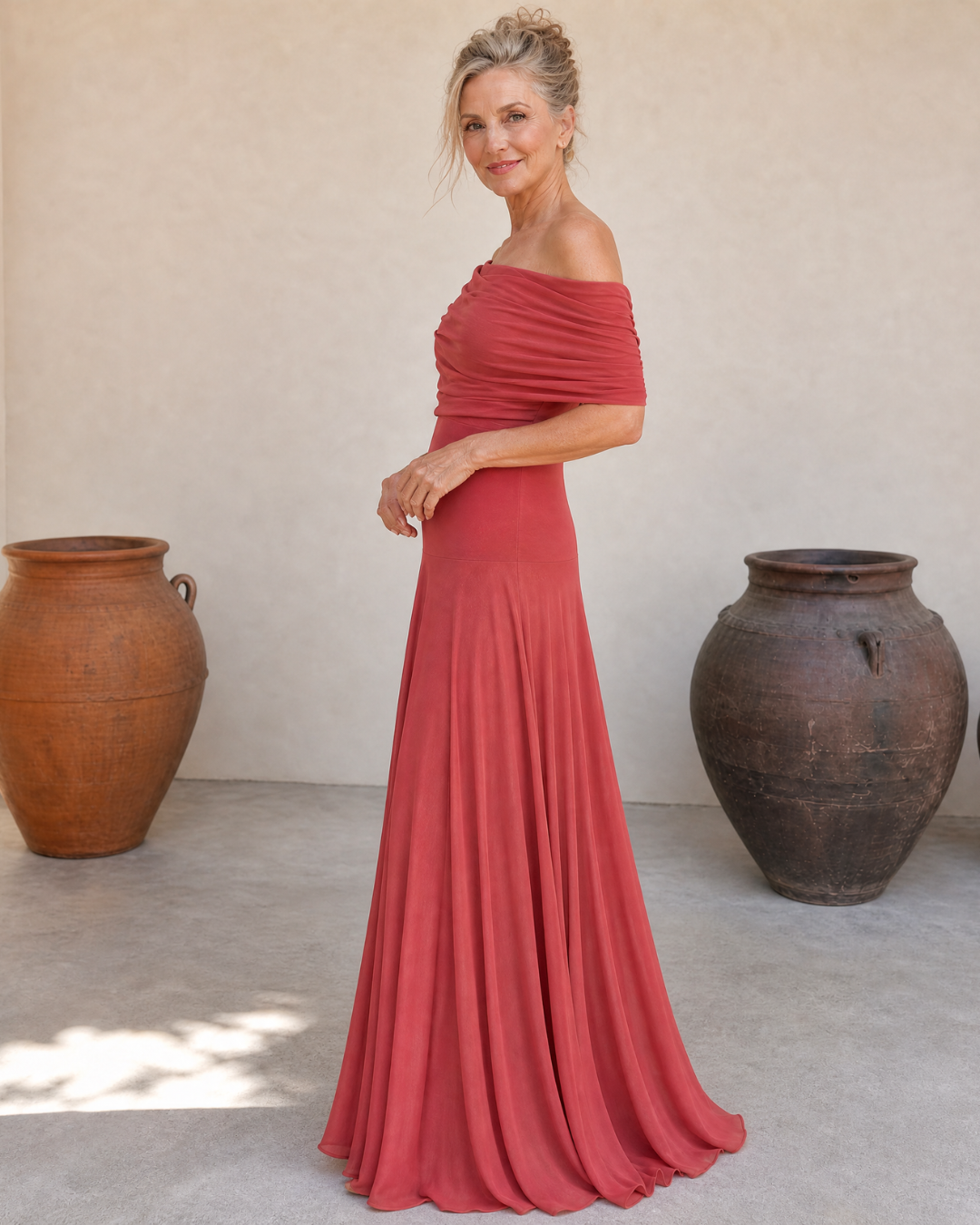 Valerinne | Off Shoulder Draped Bodice Flowing Maxi Dress 5