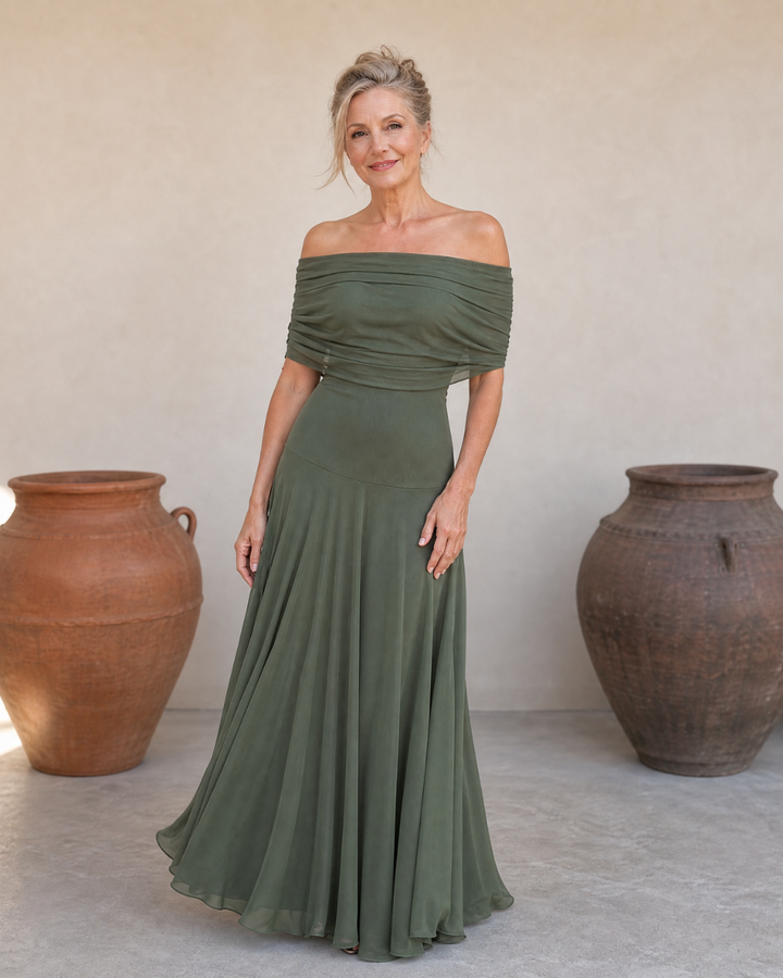 Valerinne | Off Shoulder Draped Bodice Flowing Maxi Dress 6