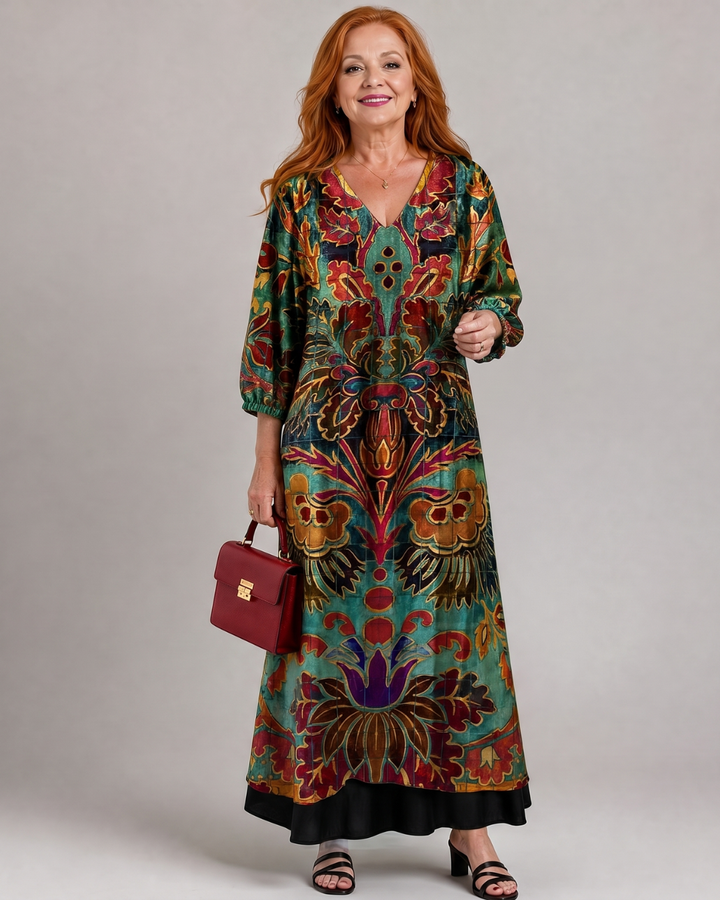 Valmira | Ornate Bohemian Print Loose Fit Midi Dress 0