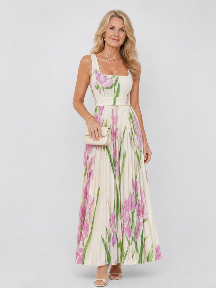 Vimele | Pleated Sleeveless Square Neck Midi Dress 0
