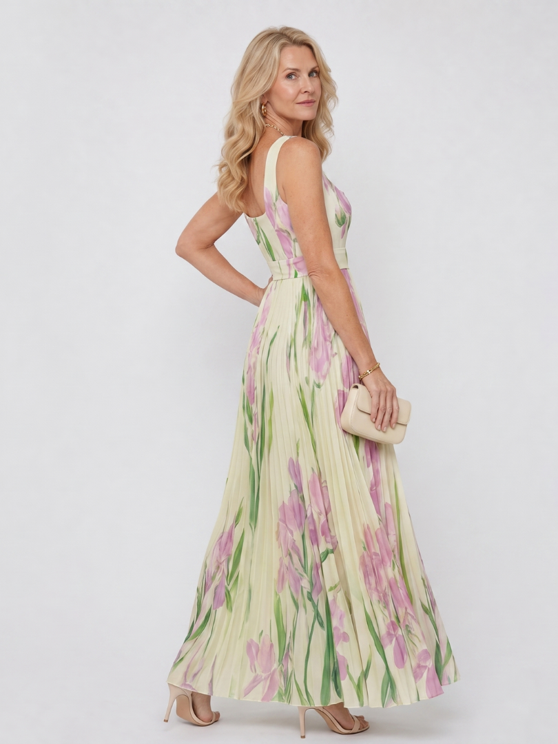 Vimele | Pleated Sleeveless Square Neck Midi Dress 1