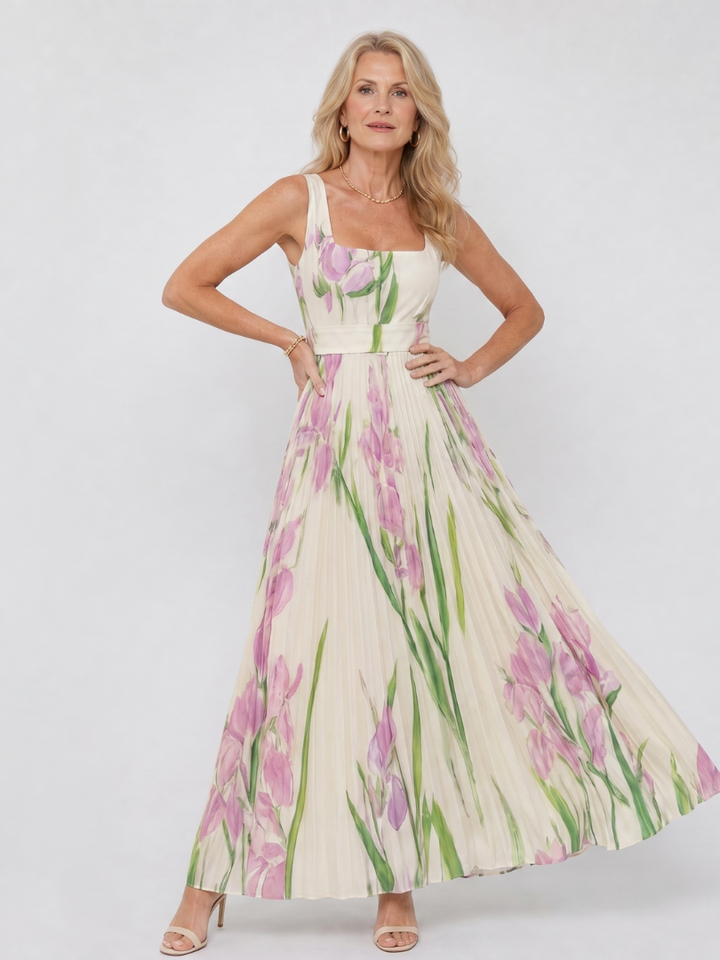 Vimele | Pleated Sleeveless Square Neck Midi Dress 2
