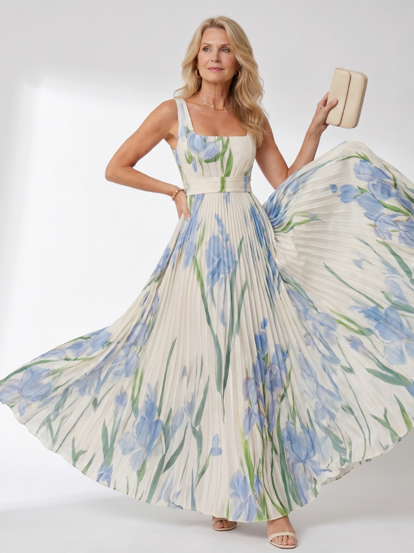 Vimele | Pleated Sleeveless Square Neck Midi Dress 5
