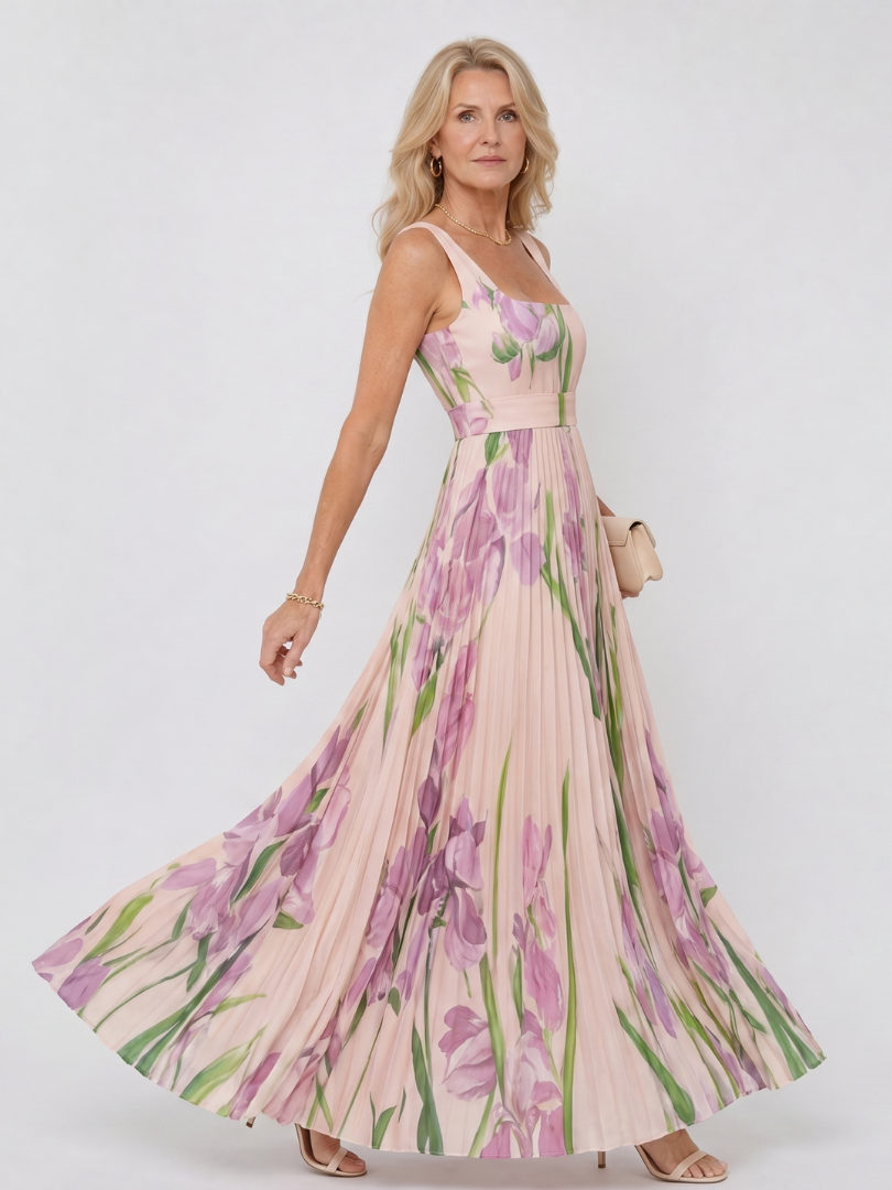 Vimele | Pleated Sleeveless Square Neck Midi Dress 6
