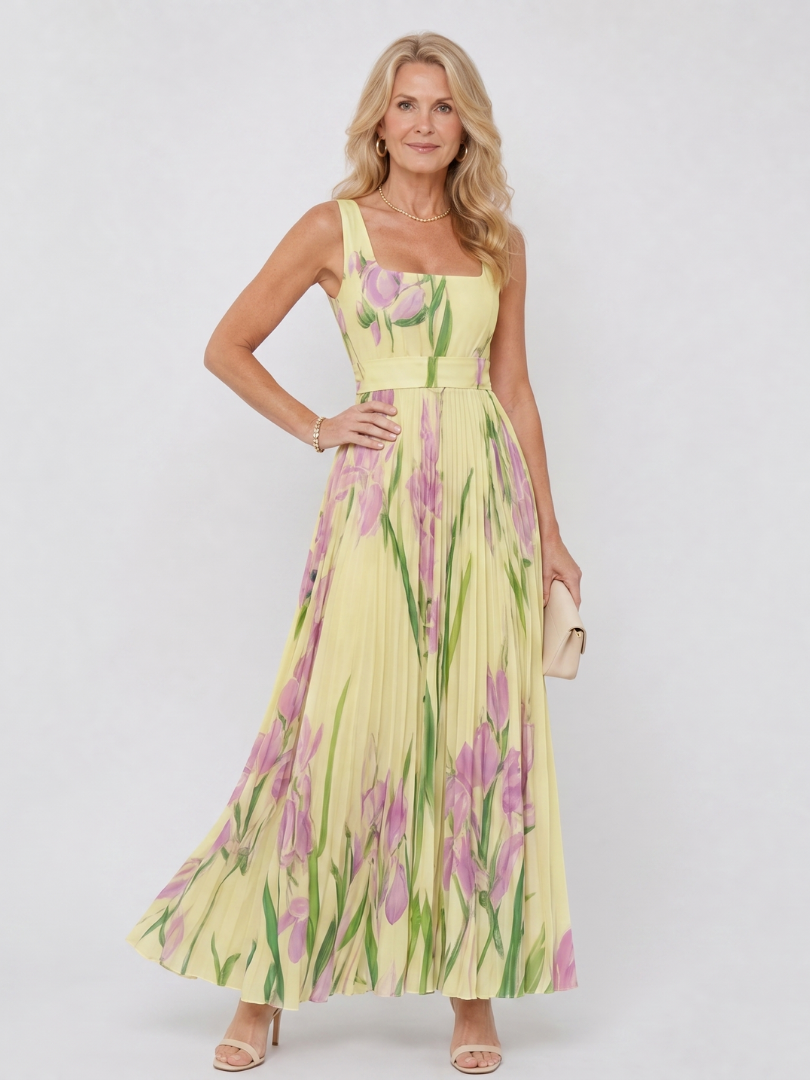 Vimele | Pleated Sleeveless Square Neck Midi Dress 7