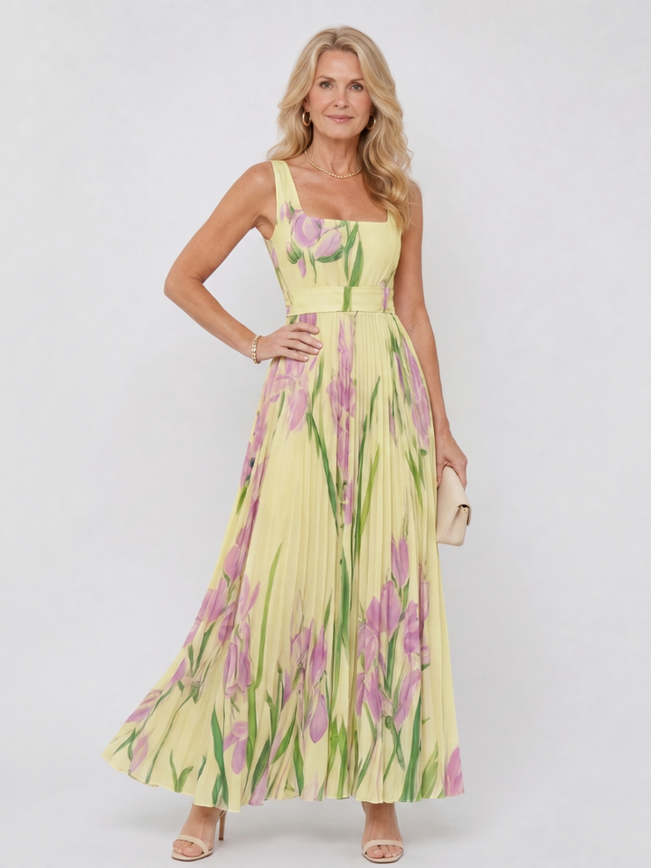 Vimele | Pleated Sleeveless Square Neck Midi Dress 7