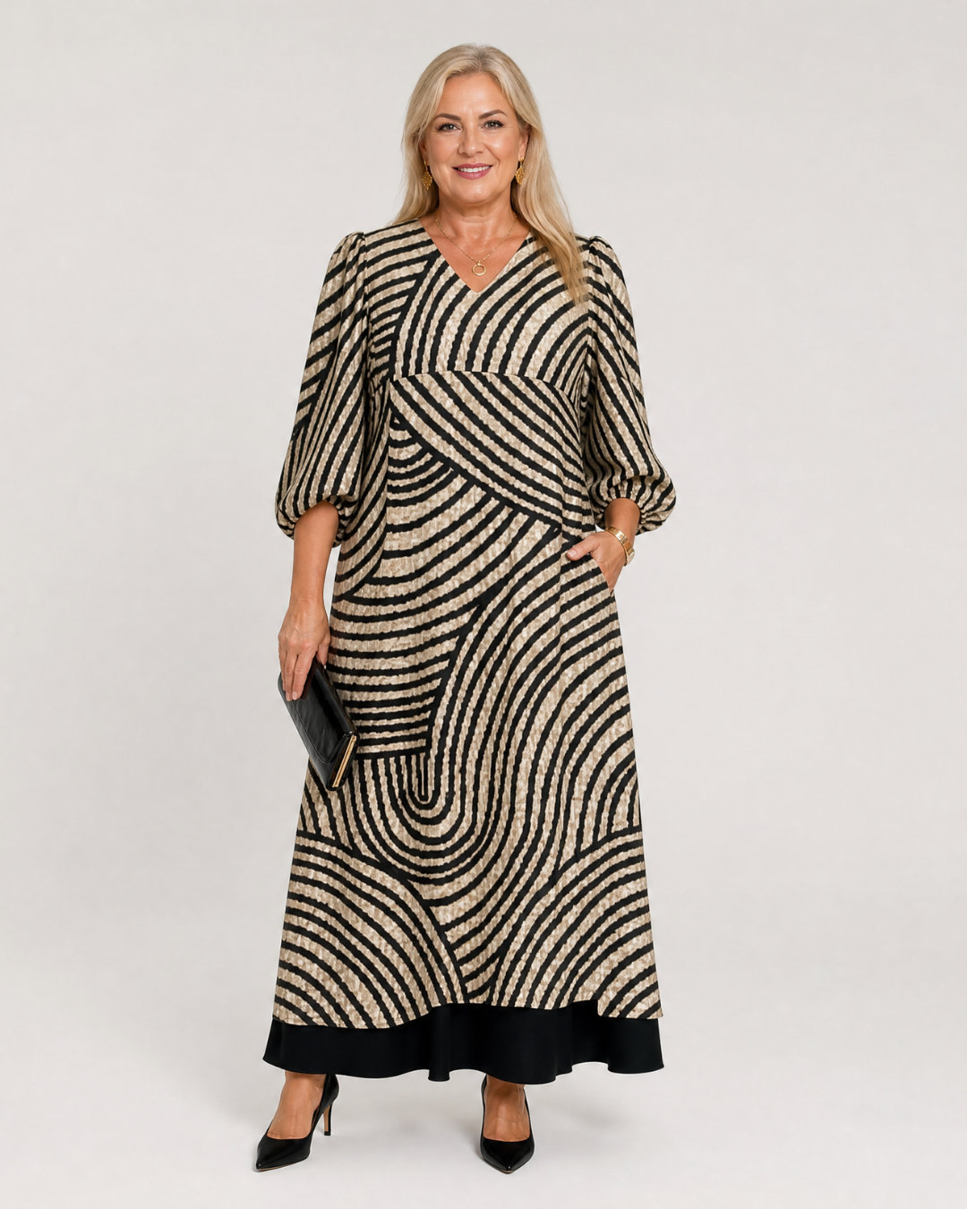 Vimera | Abstract Wave Print Casual Pocket Midi Dress 0