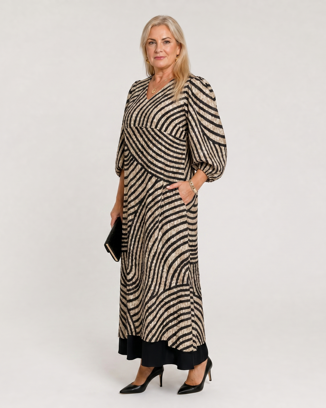Vimera | Abstract Wave Print Casual Pocket Midi Dress 2