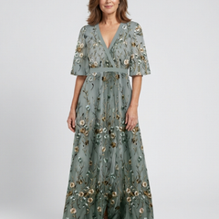 Violet & Grace™ | Floral V Neck Short Sleeve Maxi Dress 0