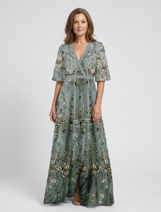 Violet & Grace™ | Floral V Neck Short Sleeve Maxi Dress 0