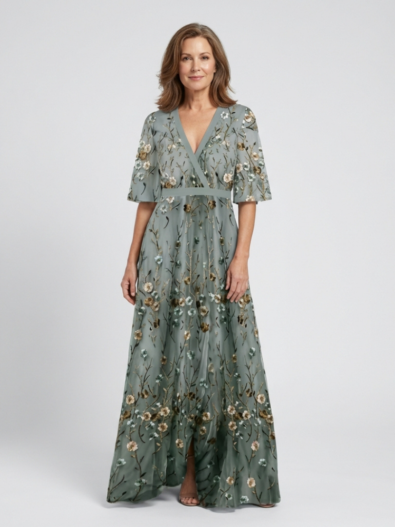 Violet & Grace™ | Floral V Neck Short Sleeve Maxi Dress 0