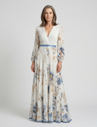 Violet & Grace™ | Long Sleeve V Neck Floral Maxi Dress 0