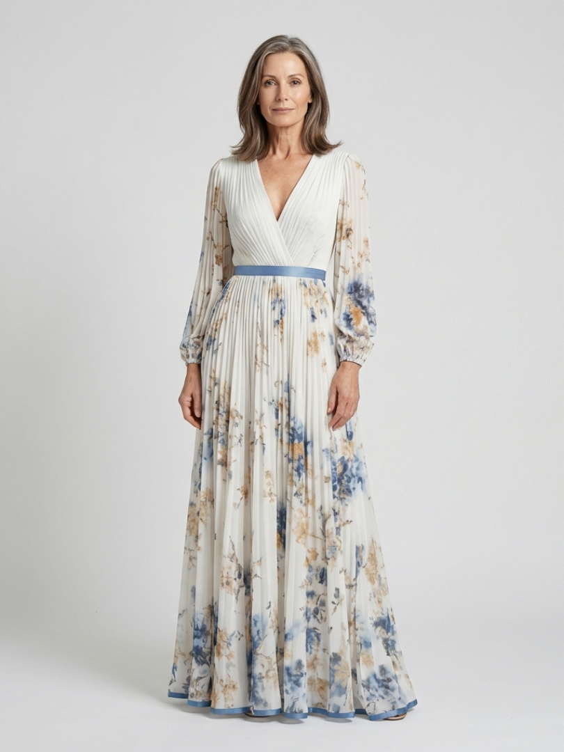 Violet & Grace™ | Long Sleeve V Neck Floral Maxi Dress 0