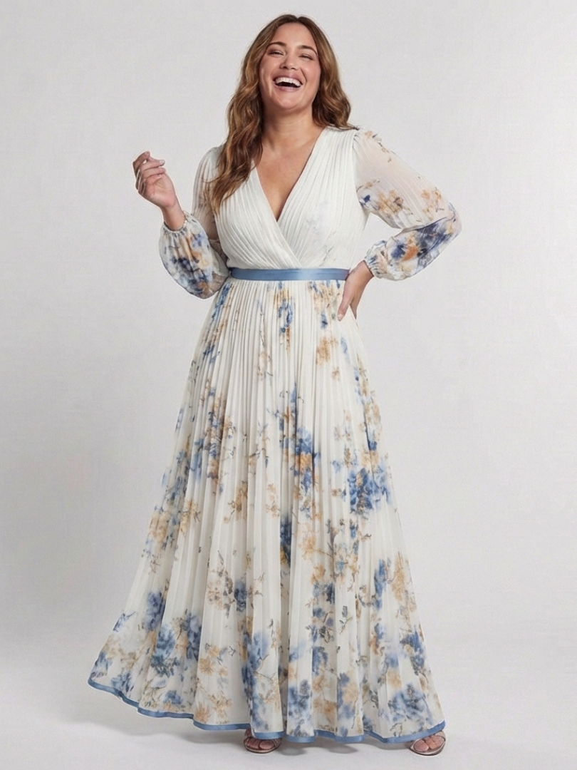 Violet & Grace™ | Long Sleeve V Neck Floral Maxi Dress 2