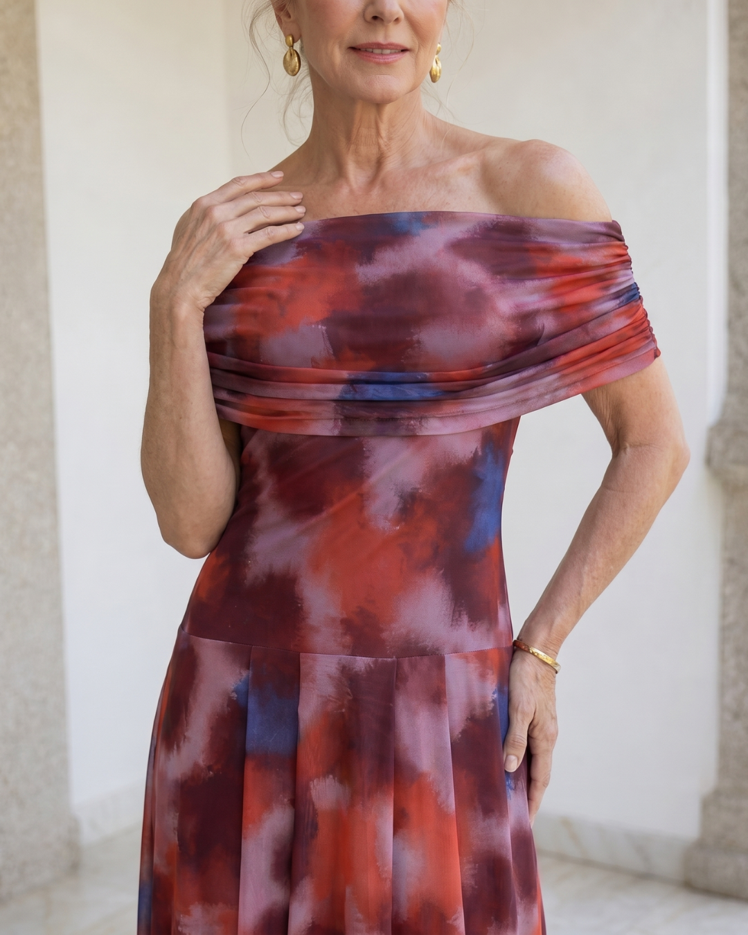 Violla | Off Shoulder Watercolor Print Flowing Midi Dress 2