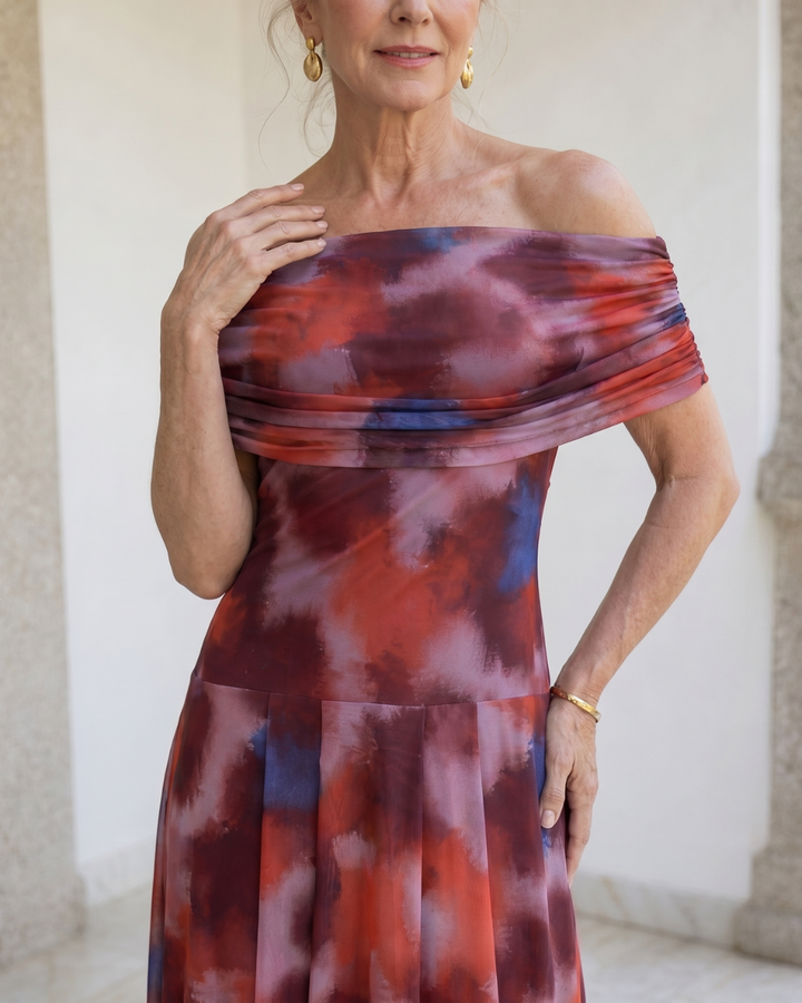 Violla | Off Shoulder Watercolor Print Flowing Midi Dress 2