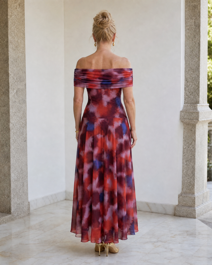 Violla | Off Shoulder Watercolor Print Flowing Midi Dress 3