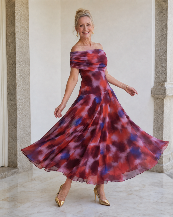 Violla | Off Shoulder Watercolor Print Flowing Midi Dress 4