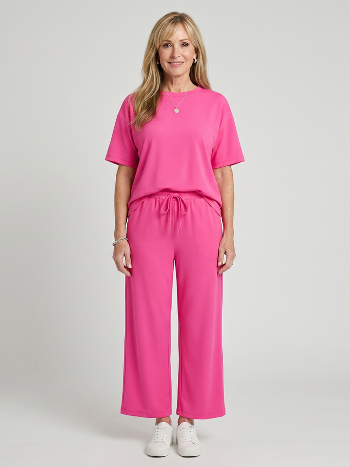 Wihel | Short Sleeve Drawstring Waist And Straight Leg Pants Set 0