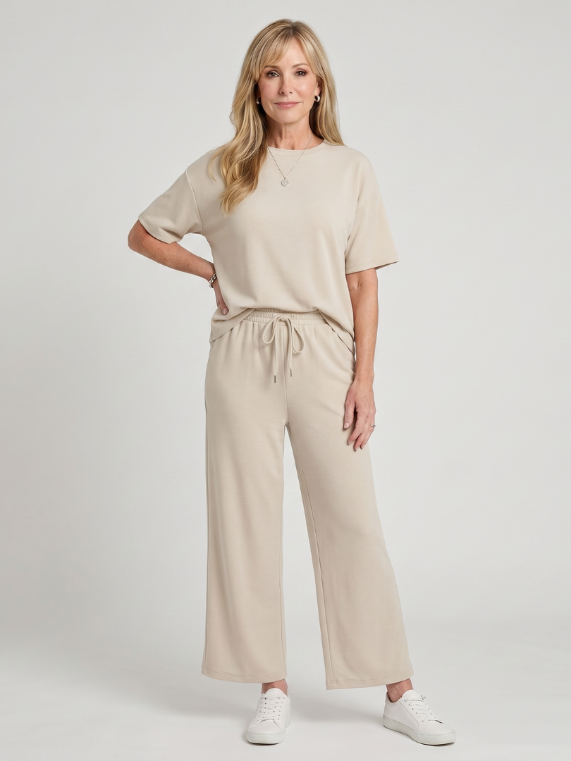 Wihel | Short Sleeve Drawstring Waist And Straight Leg Pants Set 5
