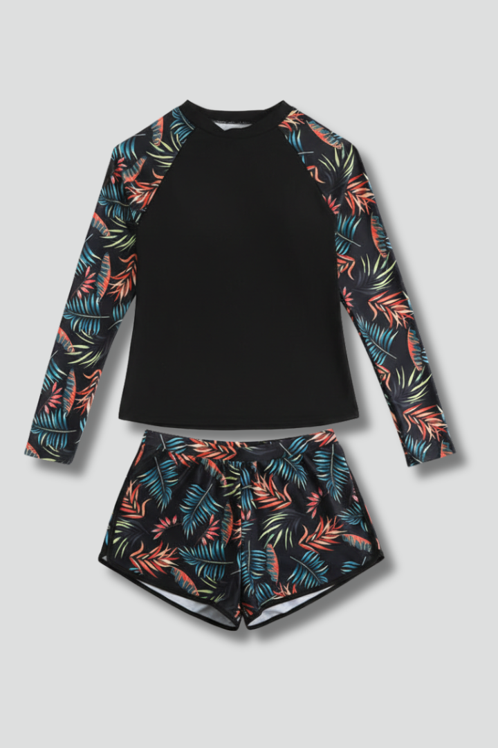 Women’s Tankini Swimsuit with Long Sleeves and Printed Shorts 1