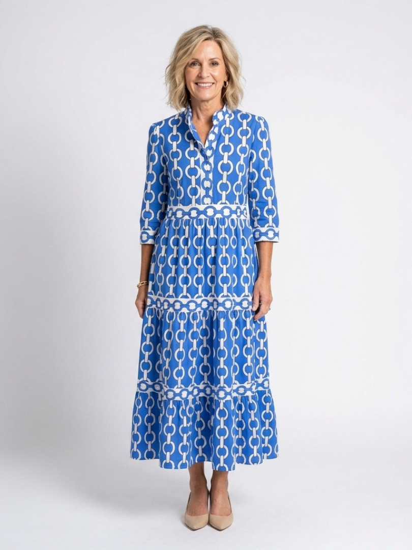 Ysolde | Three Quarter Sleeve Chain Pattern Midi Dress 0