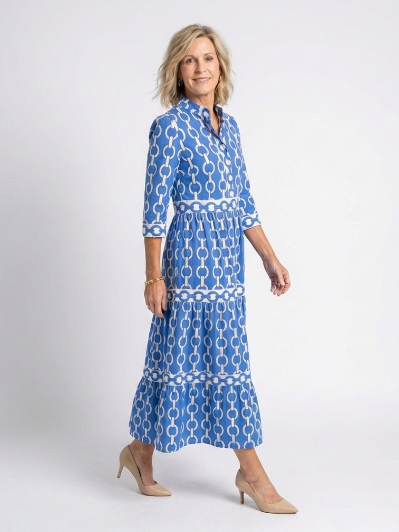 Ysolde | Three Quarter Sleeve Chain Pattern Midi Dress 1