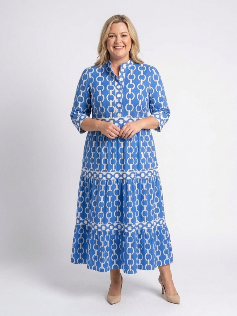 Ysolde | Three Quarter Sleeve Chain Pattern Midi Dress 3