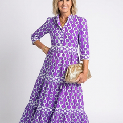 Ysolde | Three Quarter Sleeve Chain Pattern Midi Dress 4