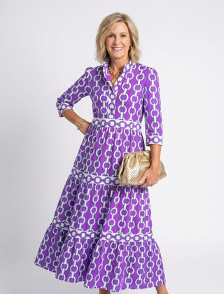 Ysolde | Three Quarter Sleeve Chain Pattern Midi Dress 4