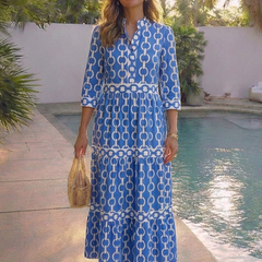 Ysolde | Three Quarter Sleeve Chain Pattern Midi Dress 5