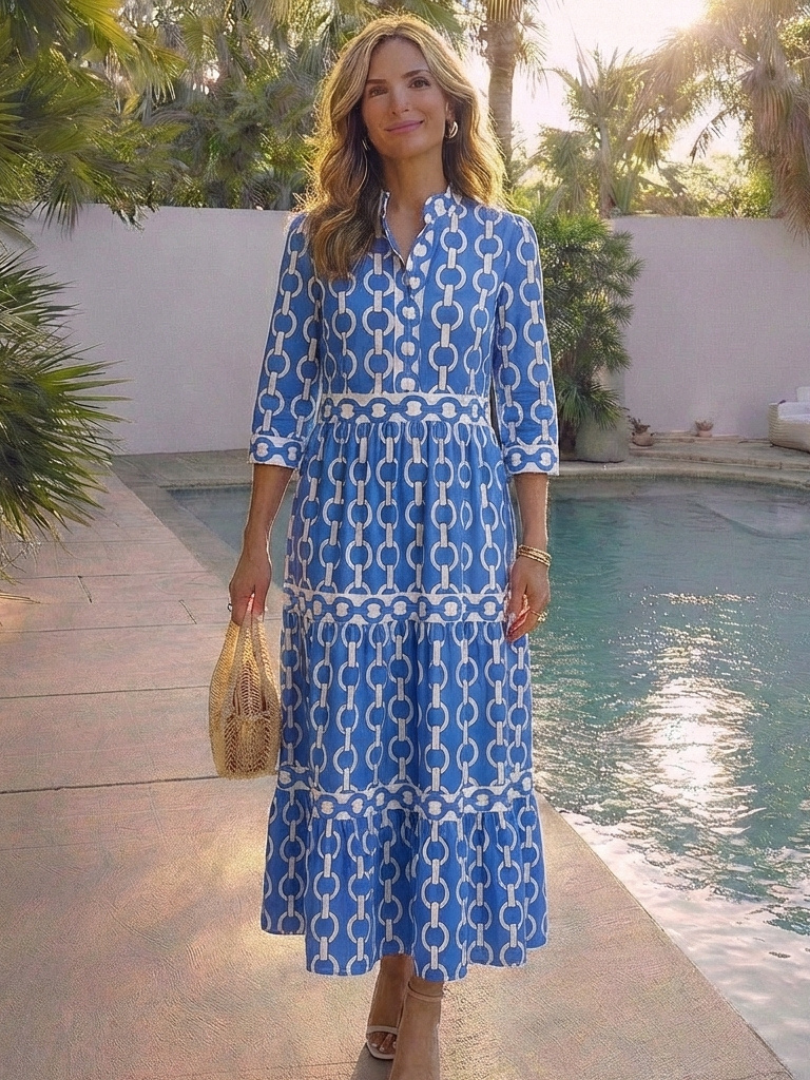 Ysolde | Three Quarter Sleeve Chain Pattern Midi Dress 5