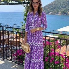 Ysolde | Three Quarter Sleeve Chain Pattern Midi Dress 6