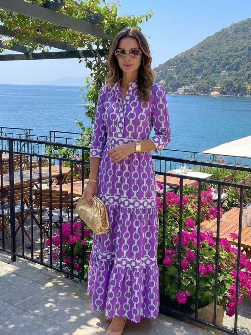 Ysolde | Three Quarter Sleeve Chain Pattern Midi Dress 6