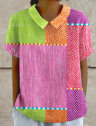 Zara Patchwork Shirt | Colorful Cotton-Linen Blend, Relaxed Fit 0