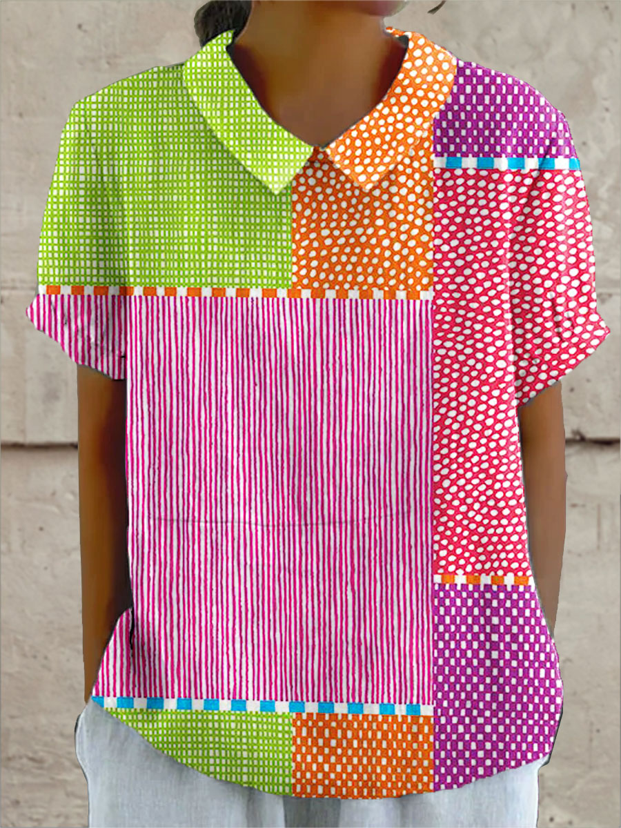 Zara Patchwork Shirt | Colorful Cotton-Linen Blend, Relaxed Fit 0