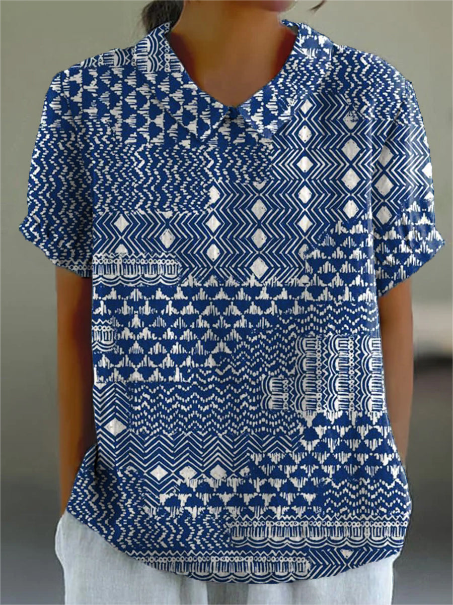 Zara Tribal Print Shirt | Cotton Linen Blend, Relaxed Fit 0