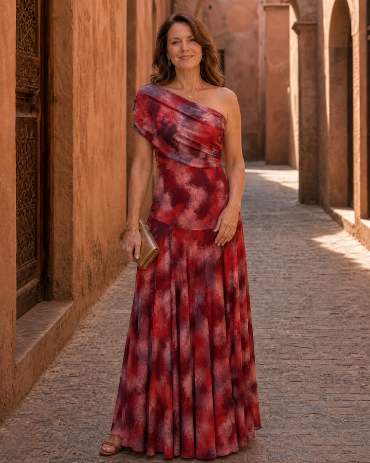 Zarephine | One Shoulder Watercolor Print Flowing Maxi Dress 0