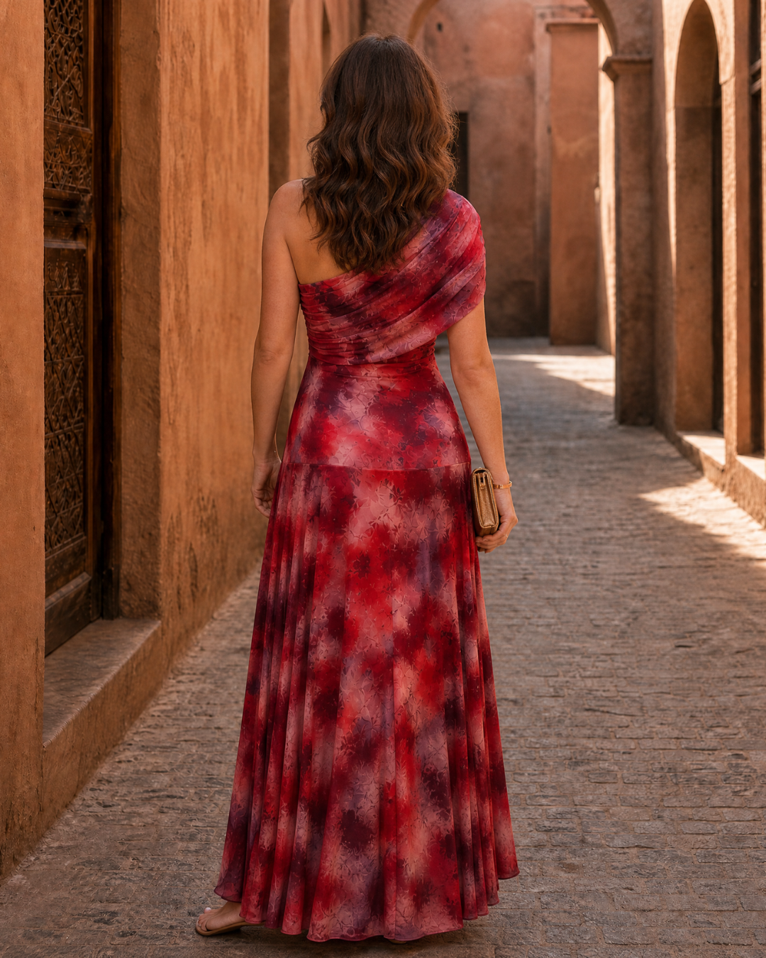Zarephine | One Shoulder Watercolor Print Flowing Maxi Dress 3