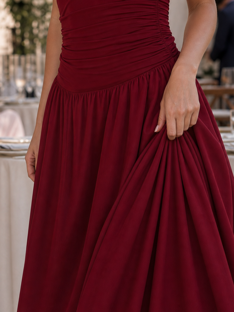 Zelene | Strapless Ruched Bodice Midi Dress 5